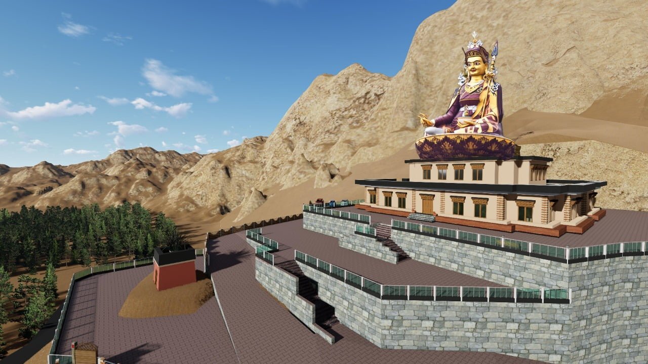 Original daytime architectural visualisation of the statue and prayer hall